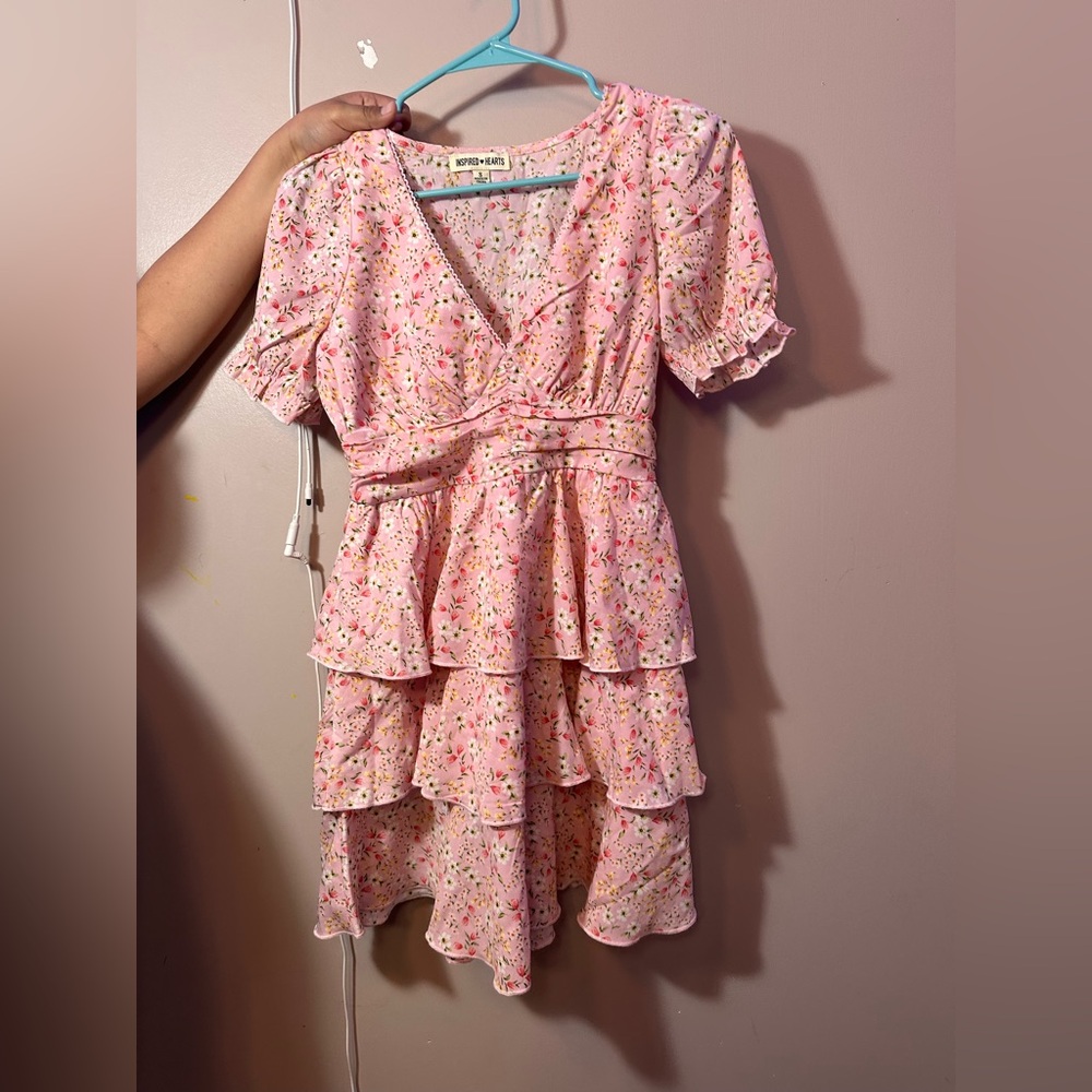 Inspired Hearts Pink Floral Sundress with Ruffle Trim